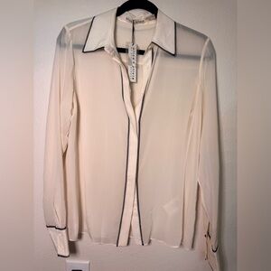 Alice + Olivia Cream Blouse with Black Trim